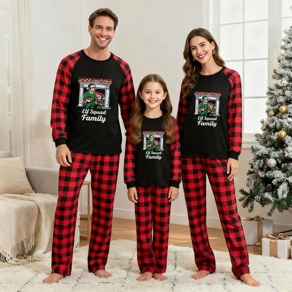 Mifsaly Family Matching Christmas Pajamas Sets Funny Xmas Print Pullover Sleepwear Bright and Merry Nightwear & Loose Plaid Long Pants 2025 Holiday Festival Classic Homewear