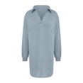 thumbnail image 6 of Women Long Sleeves Dresses Women's Long Sleeved Lapel V-neck Sportswear Loose Solid Color Dress on Clearance Gray, M, 6 of 6