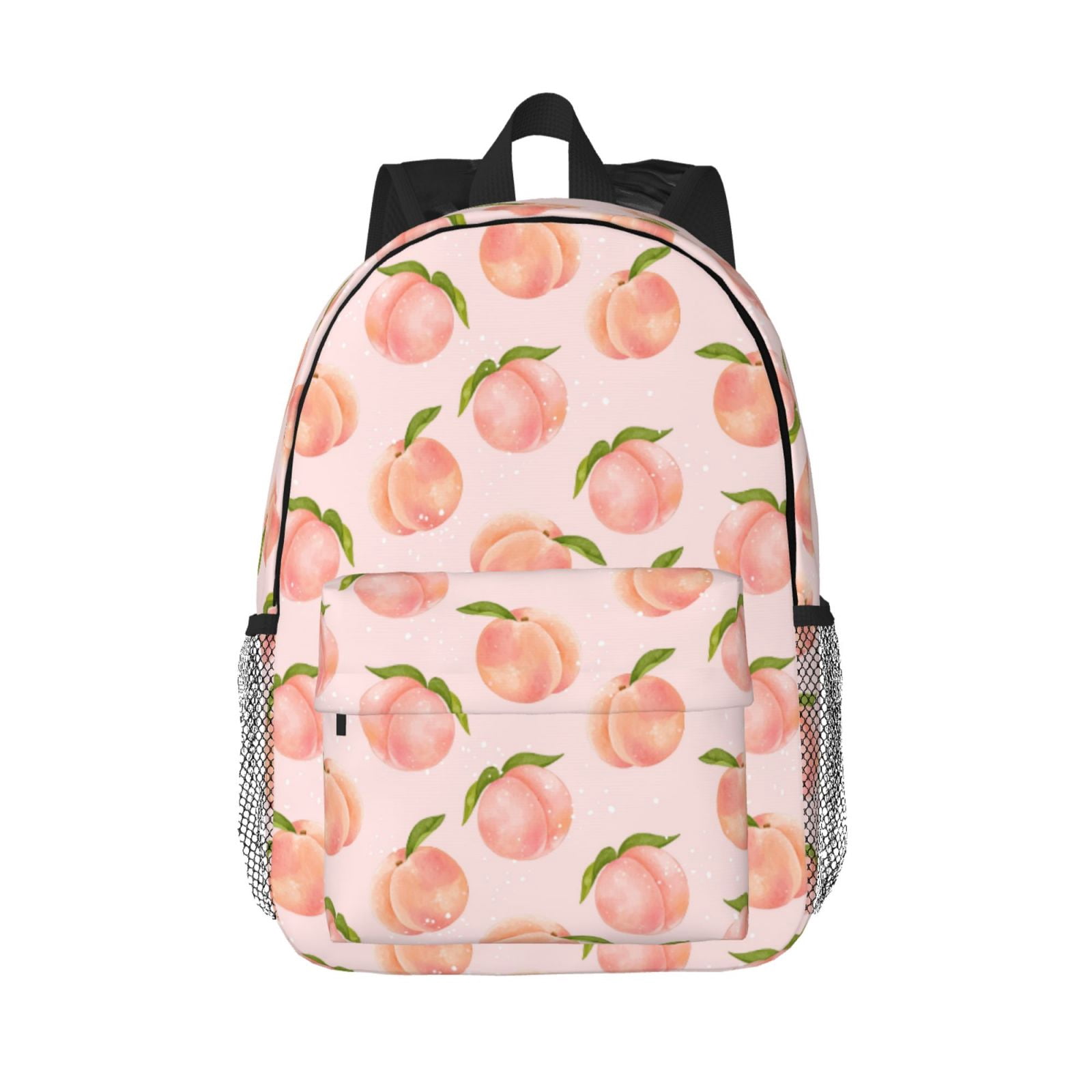 Lukts Peach With Leaves Pattern 15 Inch Student Backpack, Waterproof Laptop Backpack with Adjustable Shoulder Straps, Lightweight Travel, Campus Backpack, Unisex