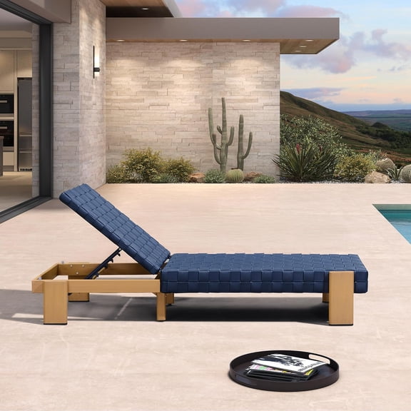 PURPLE LEAF Outdoor Patio Wicker Chaise Lounge –1-Piece Adjustable Backrest Chair with Aluminum Frame for Pool,Garden,Beach,Blue