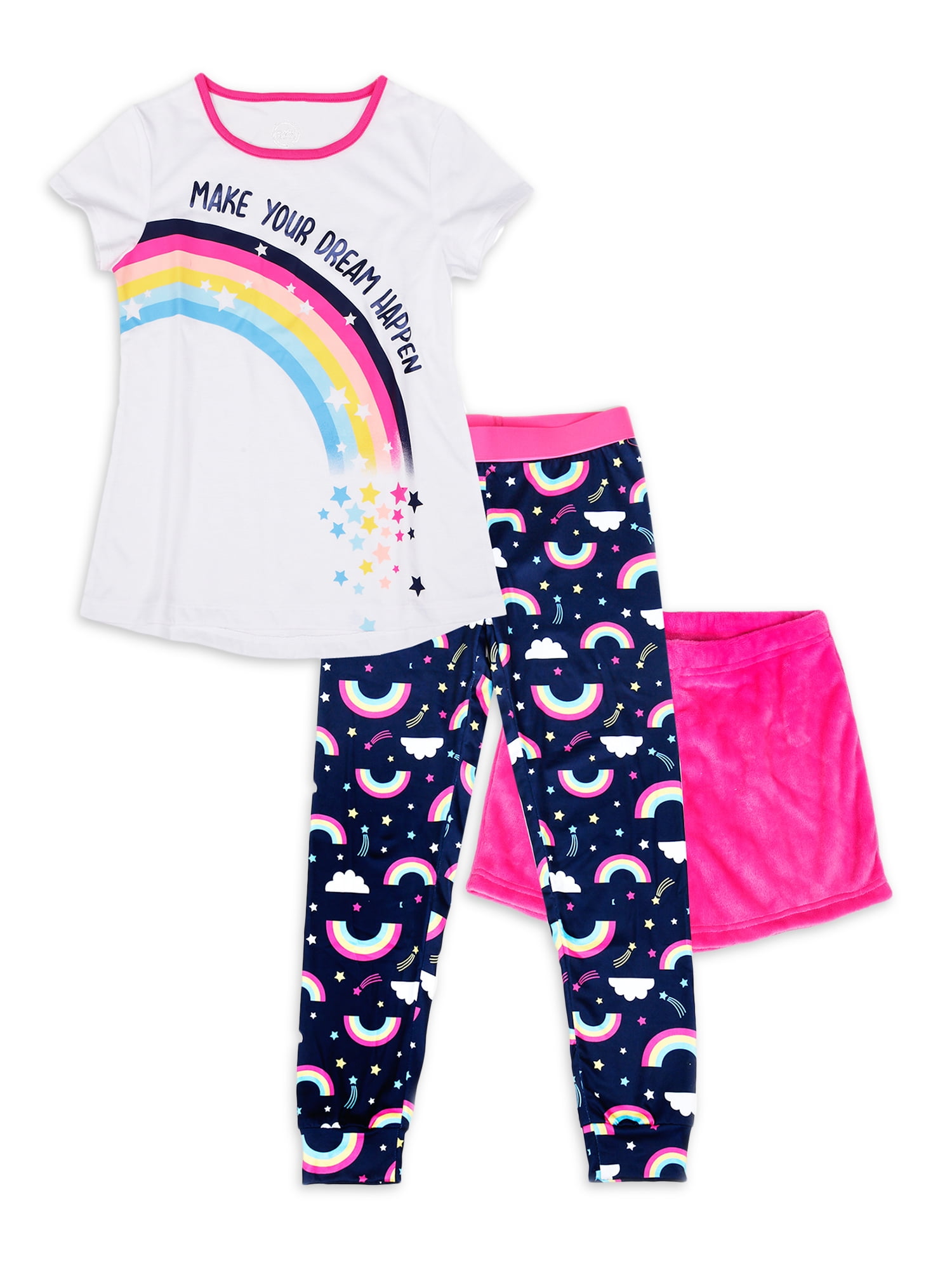 Wonder Nation Short Sleeve Crew Neck Super Soft Pajamas (Little Girls ...
