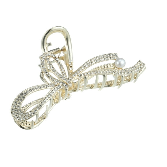 Unique Bargains Hair Clip Classic Rhinestone Bow Tie Hair Clip Elegant Cute Hair Accessories for Women Girls Gold Tone