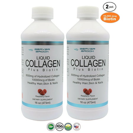 Beaver Brook Liquid Collagen 8,000mg + 10,000 mcg Biotin - 16oz - 2 (Best Liquid Collagen 2019)