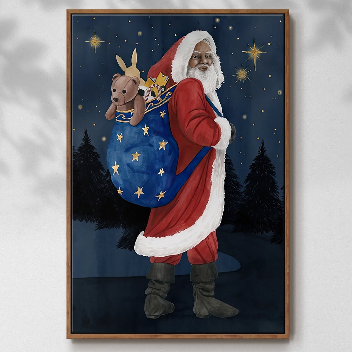 Celestial Christmas Collection B - Framed Gallery Wrapped Holiday Canvas - 17 x 25 - Rosewood Frame