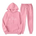 thumbnail image 2 of LangJing 2 Piece Lounge Sets for Women Sweatsuit Long Sleeve Hoodie Sweatshirt Straight Leg Joggers Pants Matching Outfit Fall Tracksuit Pink,S, 2 of 7
