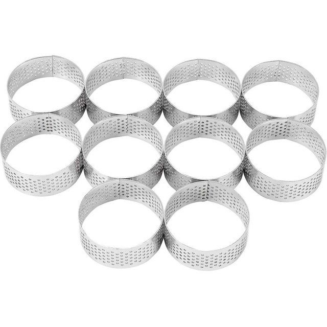 Paquete de 10 anillos de tarta de acero inoxidable de 5 cm, pastel perforado resistente al calor