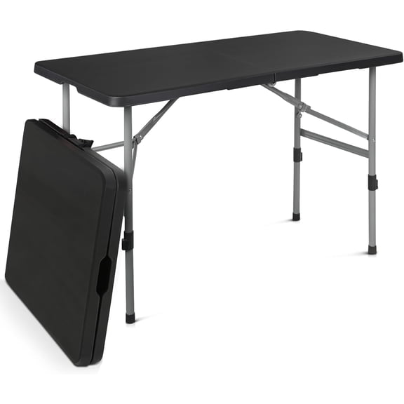 ZYPPP 4ft Square Folding Table, Indoor Outdoor Foldable Card Table Portable Plastic Table with Handle, Collapsible Utility Dining Table for Party Camping Picnic, Black