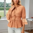 thumbnail image 2 of Elegant Lace Shirt Collar Blouse With Smocked Waist and Chiffon Sleeves Sun Loose Fit Casual Top for Women Oversized T-shirts Short Sleeve Crewneck Casual Tops, 2 of 8
