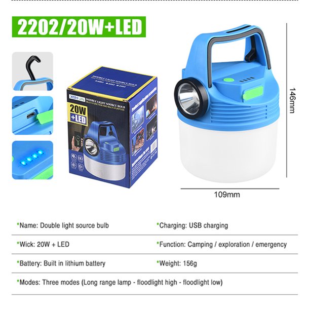 Lámpara de camping a prueba de agua 3 modos alimentada por LED para porche de jardín (B) Likrtyny Para estrenar