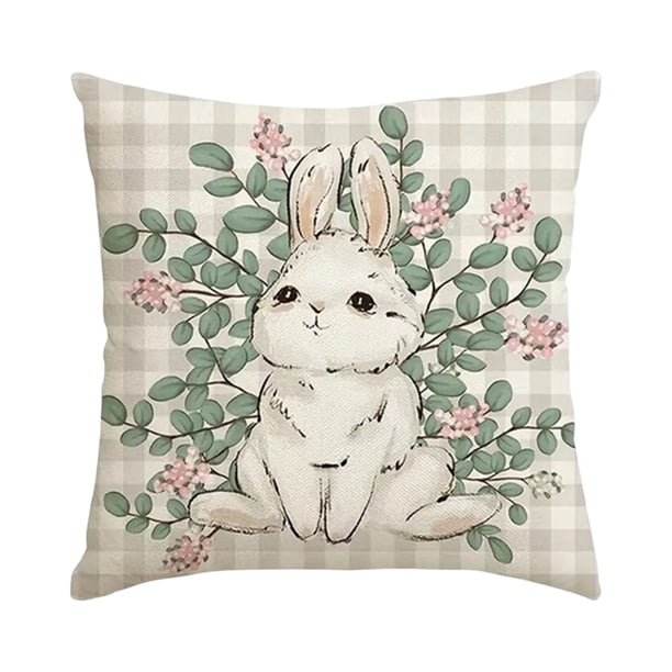 Tirar Almohada Insertos 18 X 18 Pascua Almohada Cubierta Conejos Flores Huevos Verde Impreso de un Lado, Cepillado Caso de Tela para Sofá, Silla Y Verde Tirar Almohada Cubiertas