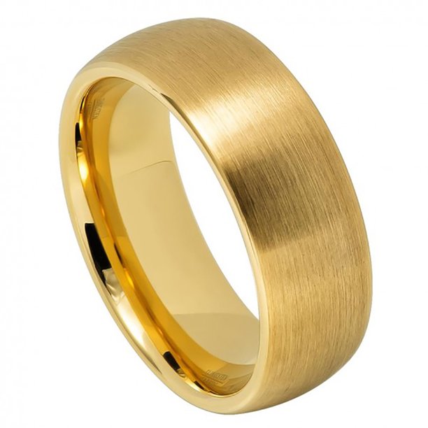 Tungsten Jeweler 8mm Tungsten Yellow Gold IP Plated Brushed Domed Classic Style Wedding Band
