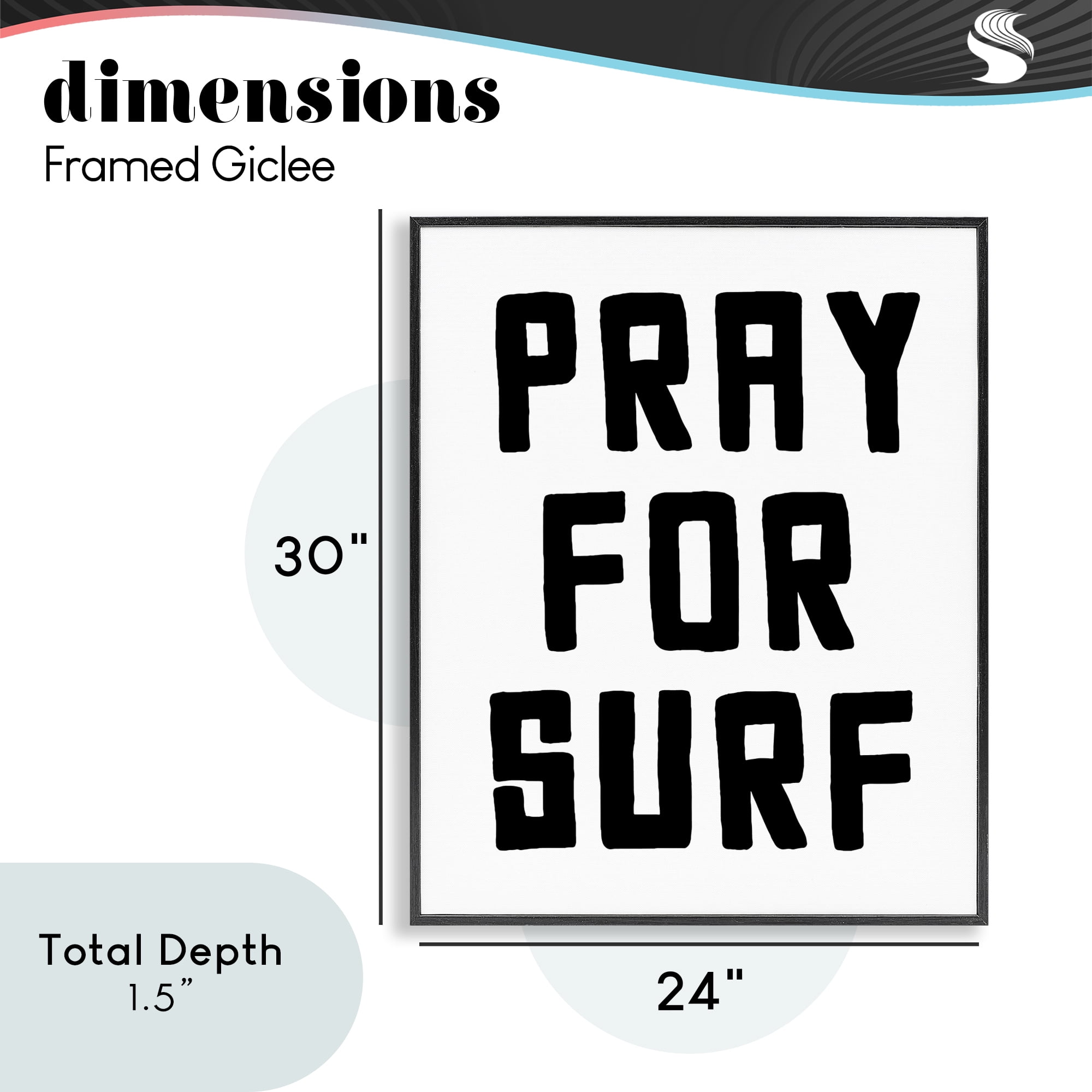 Pray For Surf Simple Sentiment Black Framed Giclee Art, design by Lettered and Lined