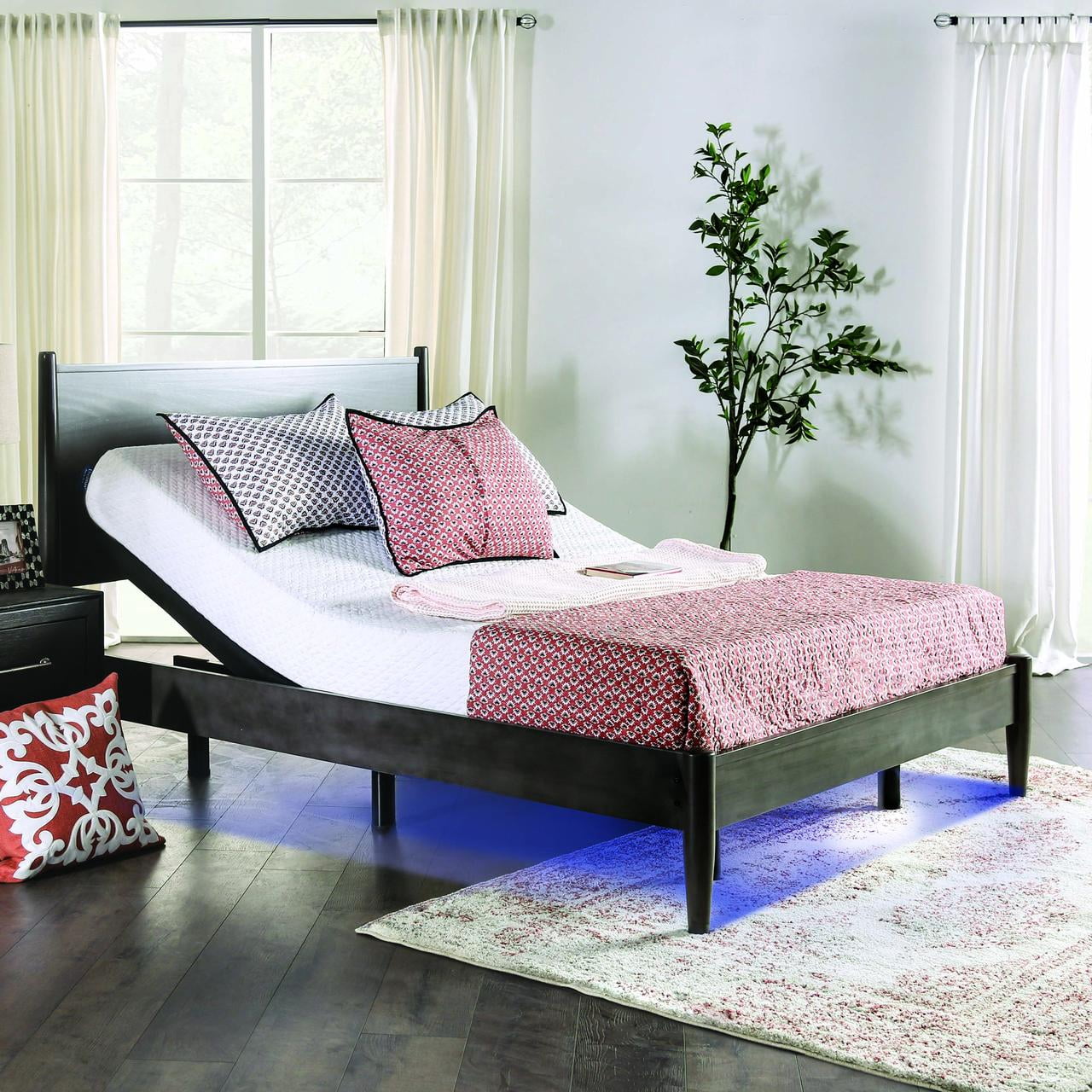 Furniture of America Micklin Metal King Adjustable Bed Base Frame with Remote,Gray and White