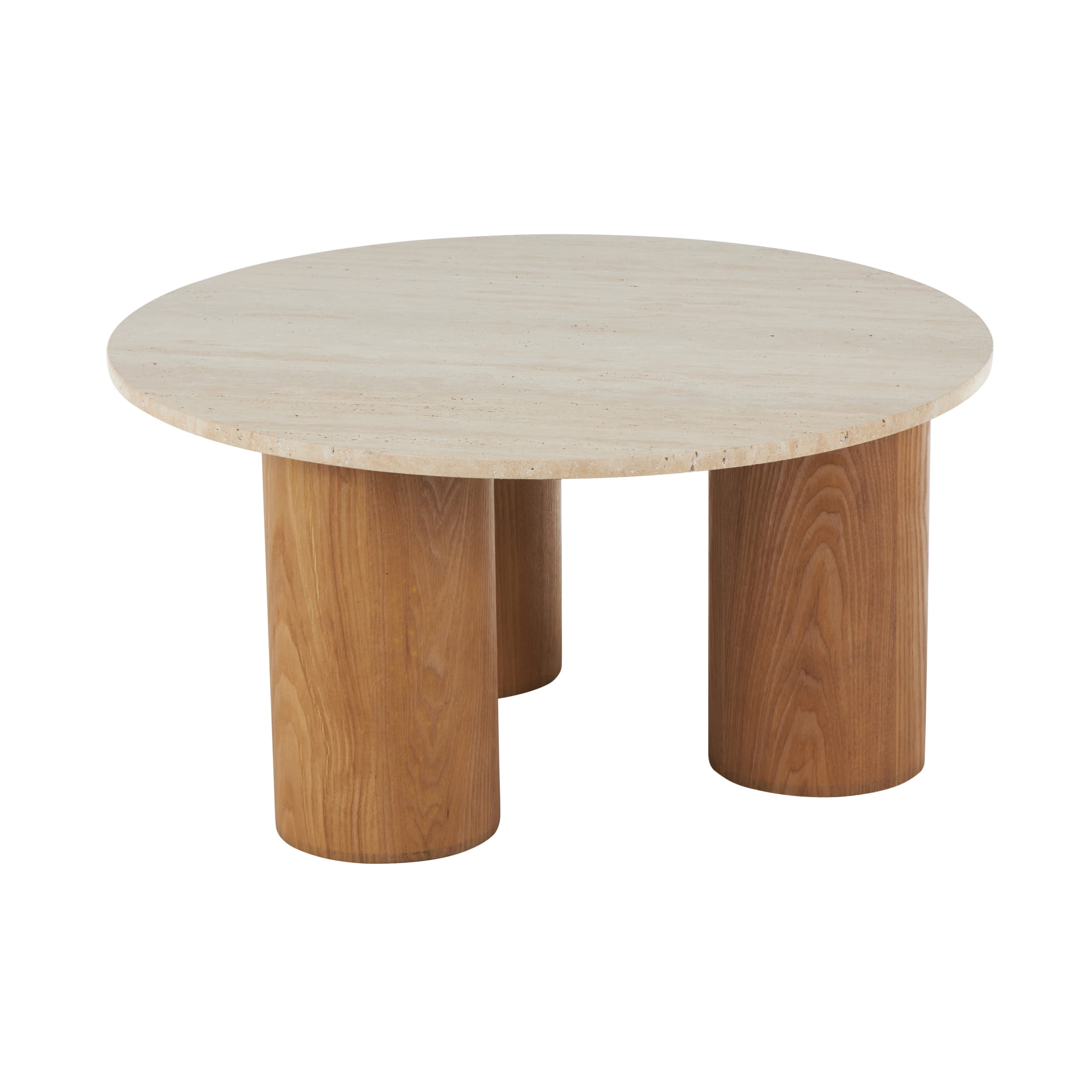 DecMode 32" x 16" Brown Wood Coffee Table with Beige Round Marble Top, 1-Piece