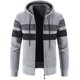 thumbnail image 3 of Suéter de punto para hombre, chaqueta con capucha gruesa con forro polar para otoño e invierno, chaqueta a rayas de gran tamaño, 3 of 5