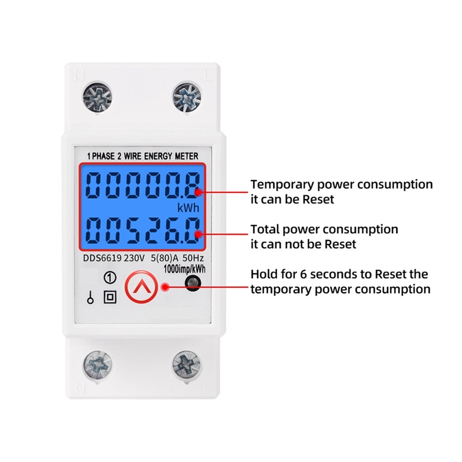 Din Rail Digital Single Phase Reset Zero Energy Meter KWh Voltage Current Power Consumption Meter Wattmeter Electricity ,Overload Protection