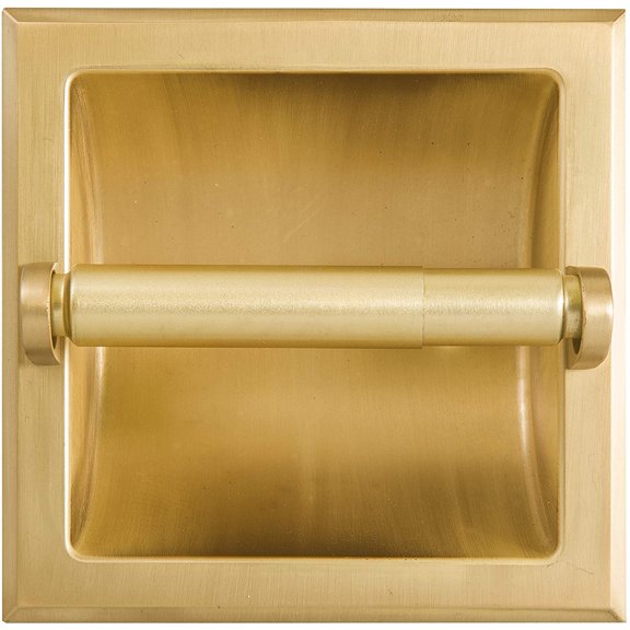 SENTO Recessed Gold Toilet Paper Holder, Wall Mounted Heavy Duty Metal Toilet Paper Roll Holder with Rear Mounting Bracket, in Wall, Easy Installation, Satin Brass