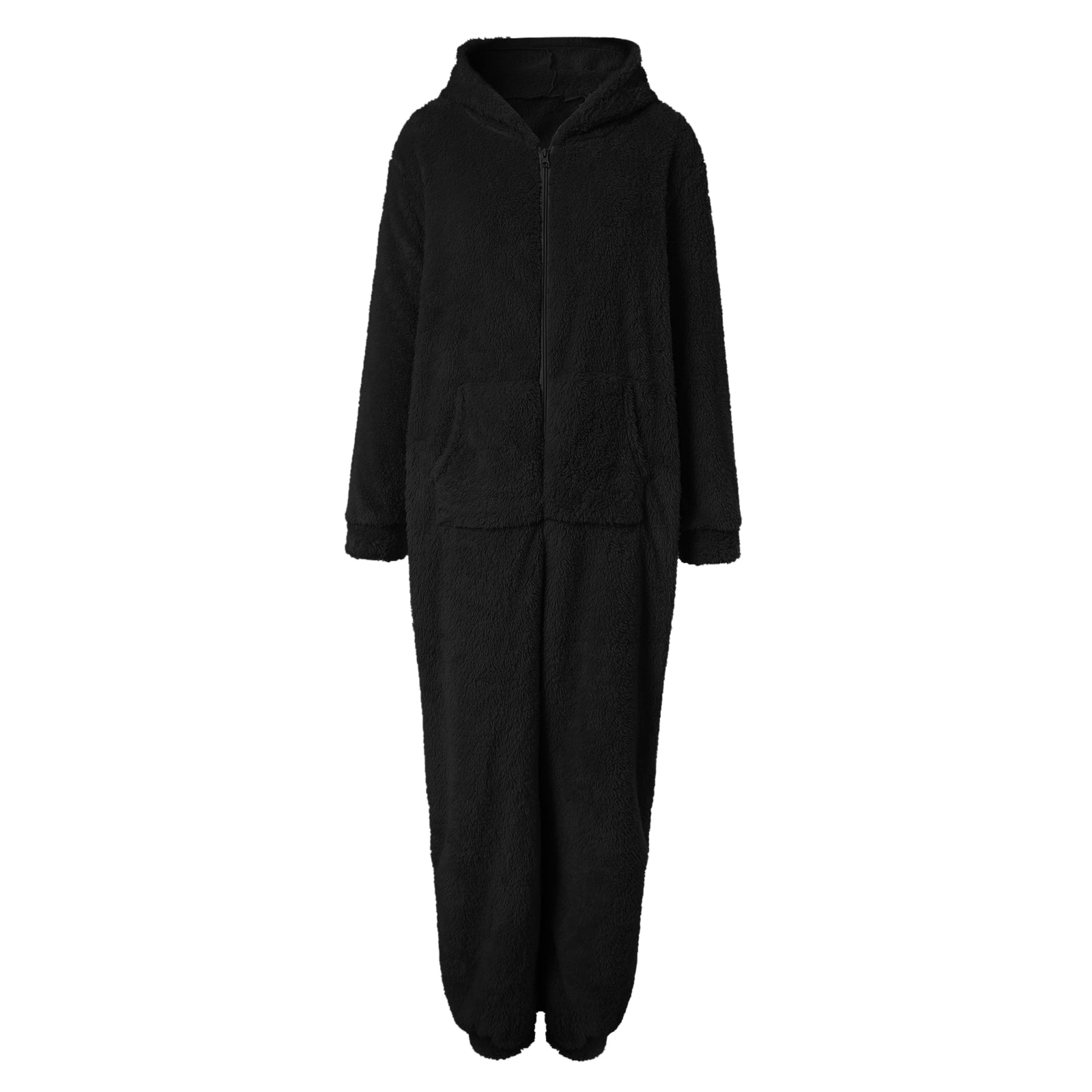 Rotm Fluffy Pajamas Winter Warm Thermal Romper Fleece Onesie Pajama One-Piece Zipper Hooded Jumpsuit Sleepwear Playsuit for Women Black,5XL