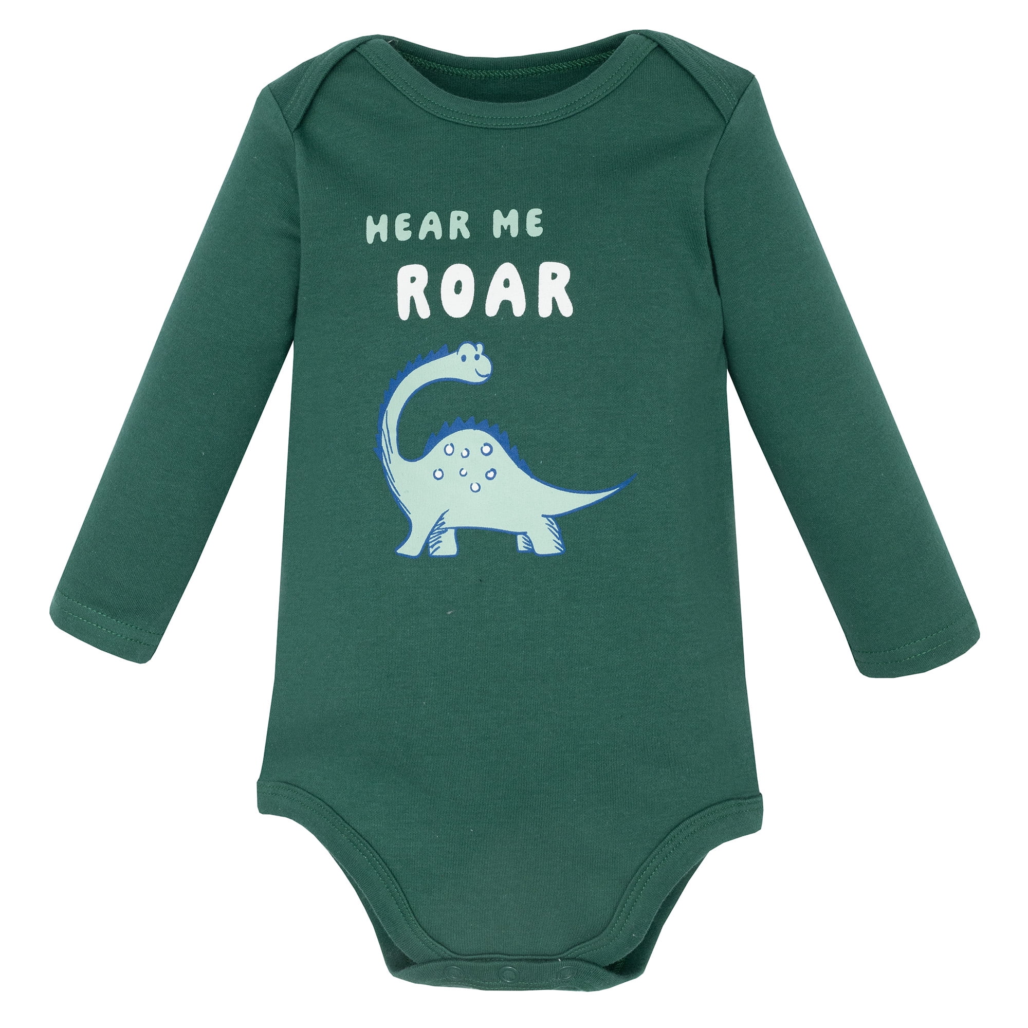 Hudson Baby Infant Boys Cotton Long-Sleeve Bodysuits 3-Pack, Hear Me Roar Dino, 6-9 Months