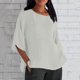 thumbnail image 2 of moda de las mujeres media manga cuello redondo color sólido camisa casual suelta top beige/s, 2 of 4