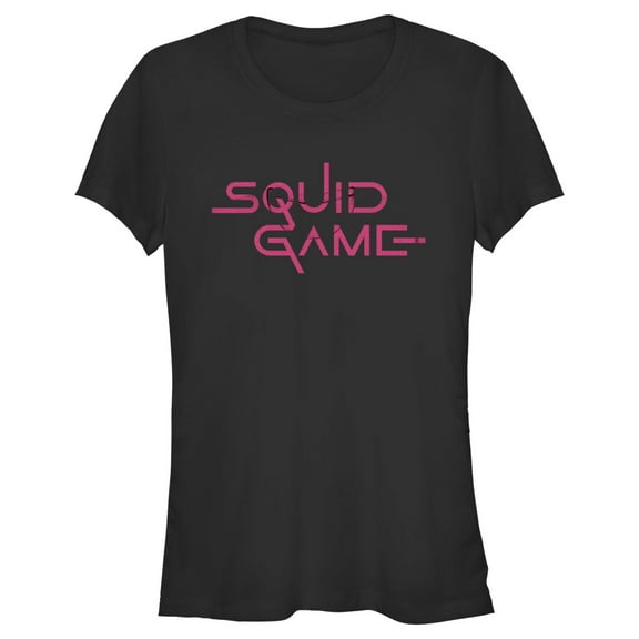Junior's Squid Game Logo Pink Graphic Tee Black Large