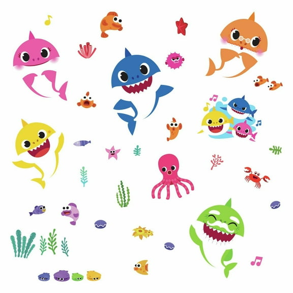 RoomMates Baby Shark Peel and Stick Wall Decals, Multi-Color, 39 Wall Stickers, Toddler Room Decor