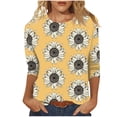 thumbnail image 2 of Summer Savings Clearance! Titcea T Shirts for Women 3/4 Length Sleeve Sunflower Printed Round Neck T Shirts Hawaiian Beach Holiday Summer Casual Tops, Gifts for Mom/Her, 2 of 5