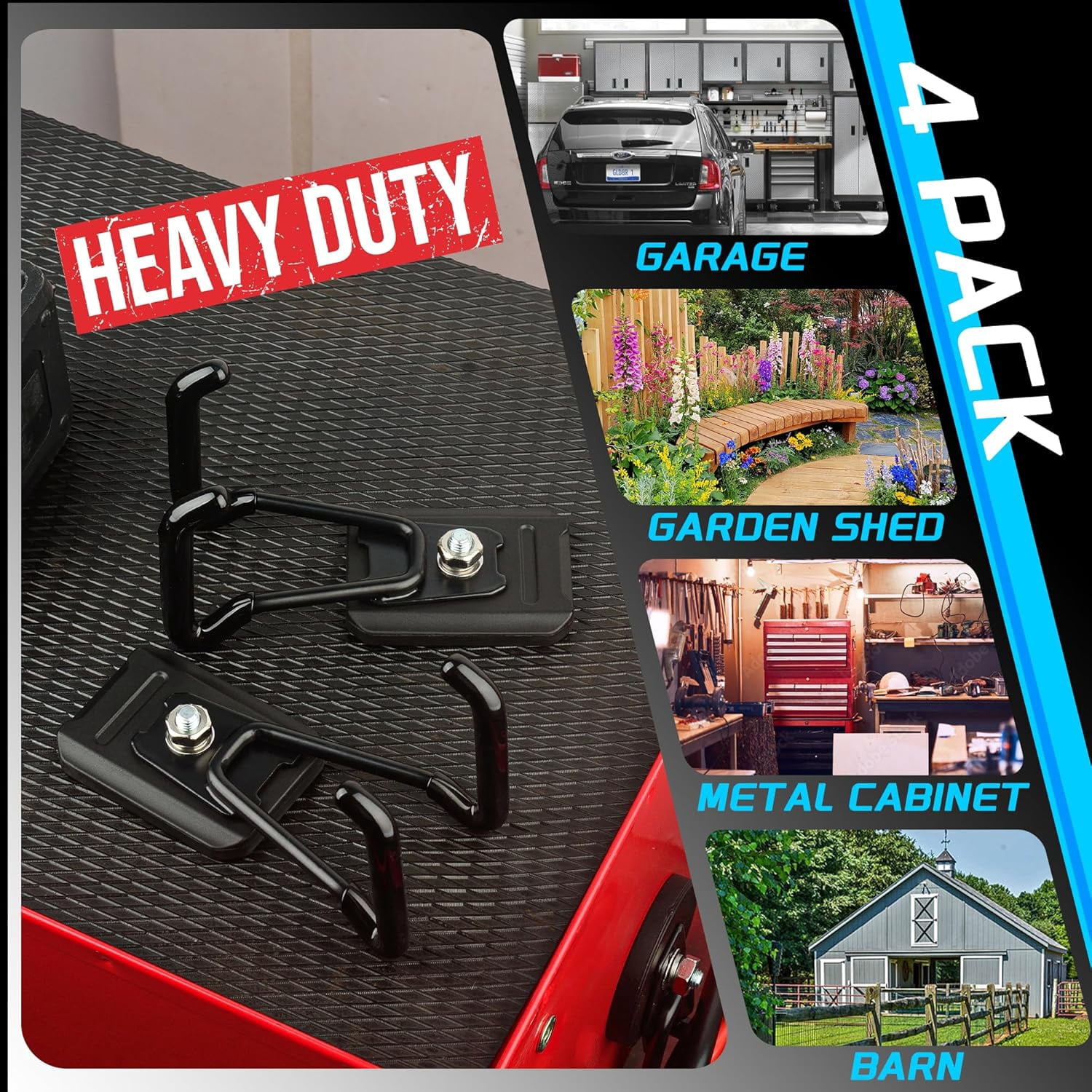 4 Pack Heavy Duty Garage Magnetic Hooks Extra Large Anti-Slip Coated Utility Magnet Tool Organizer for Hanging Garden Hoses Pegboard