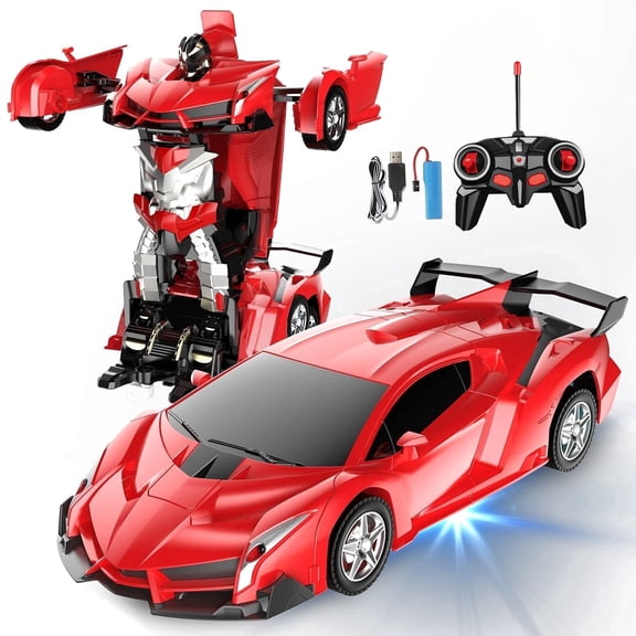 Transforming RC Car to Robot Toy, 2-in-1 Remote Control Stunt Vehicle with LED Lights for Kids