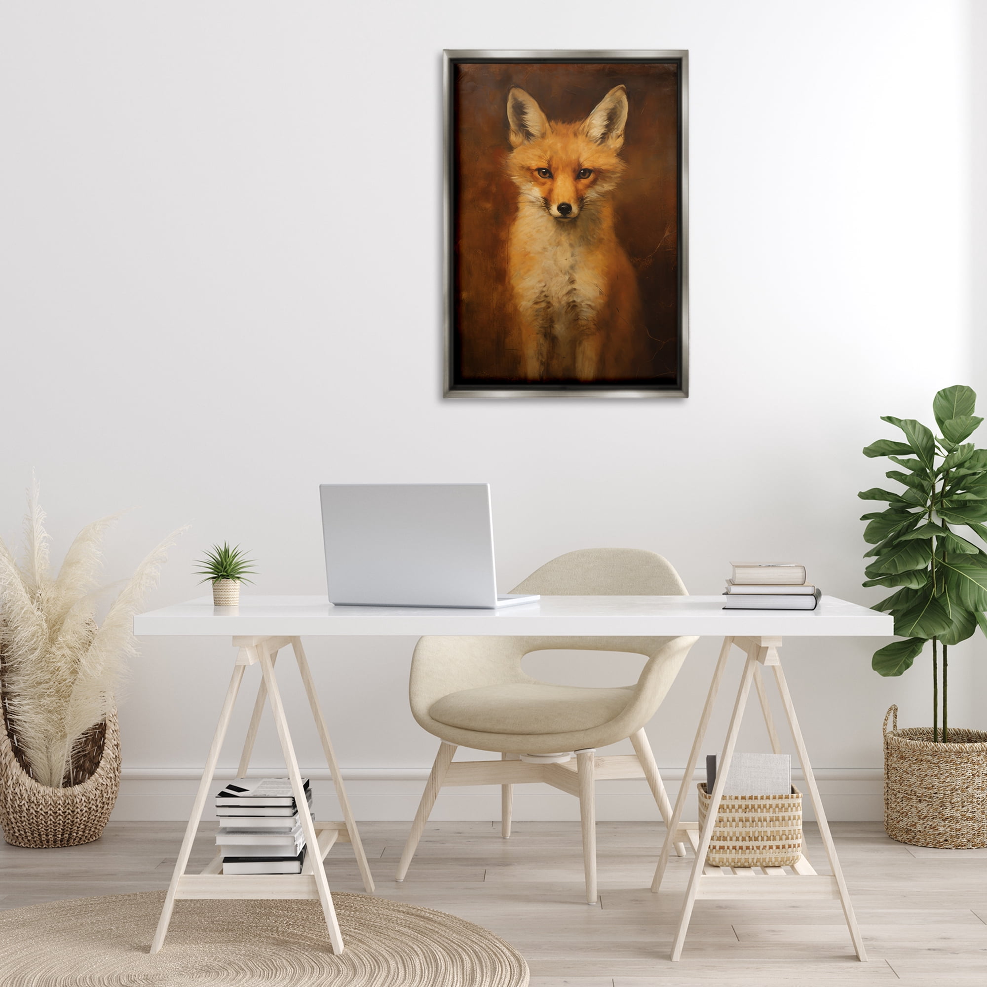 Stupell Industries Stoic Baby Fox Animals & Insects Painting Gray Floater Framed Canvas Art Print Wall Art, 21 x 31