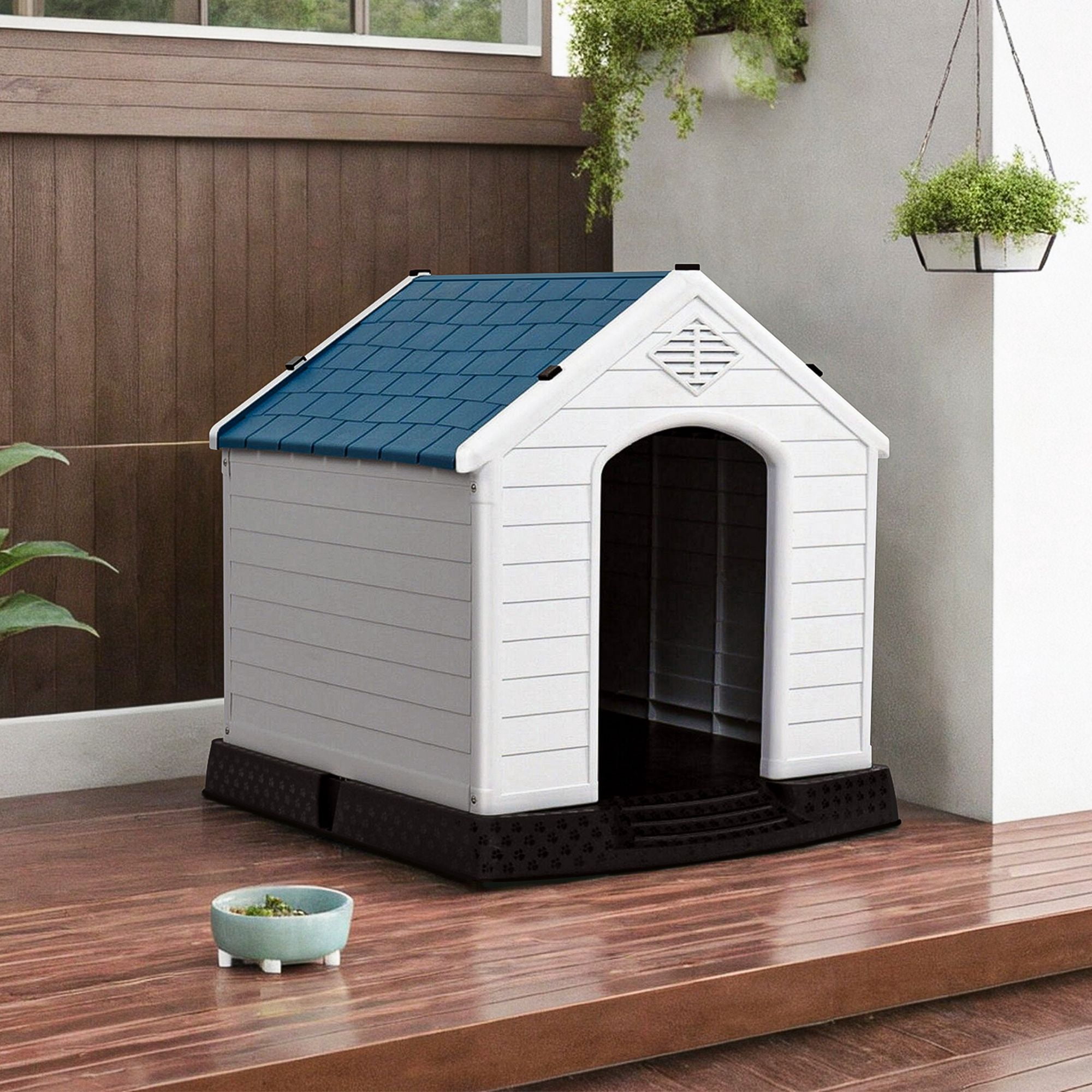 Demi Bonn 33" Outdoor Waterproof Dog House, Pet Houses for Medium Dogs, Plastic Cat House with Ventilate, Indoor Puppy House, White