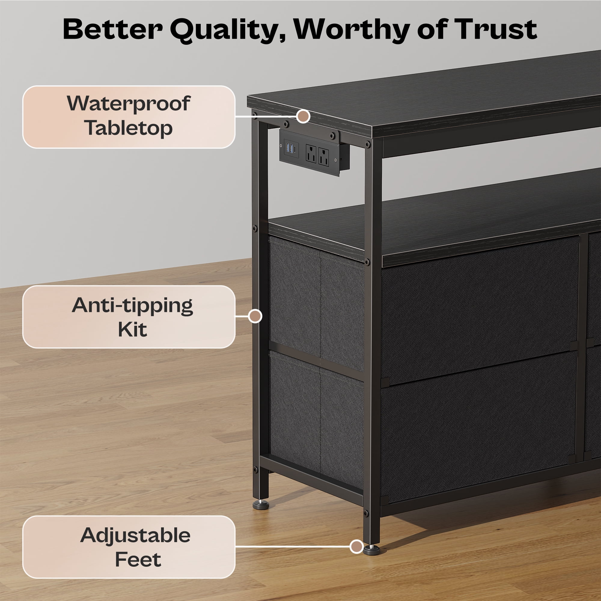 Amadwell 47 Inch LED TV Stand Dresser for 55 Inch TVs, 6 Drawer Entertainment Center with Power Outlets, Media Console with Storage