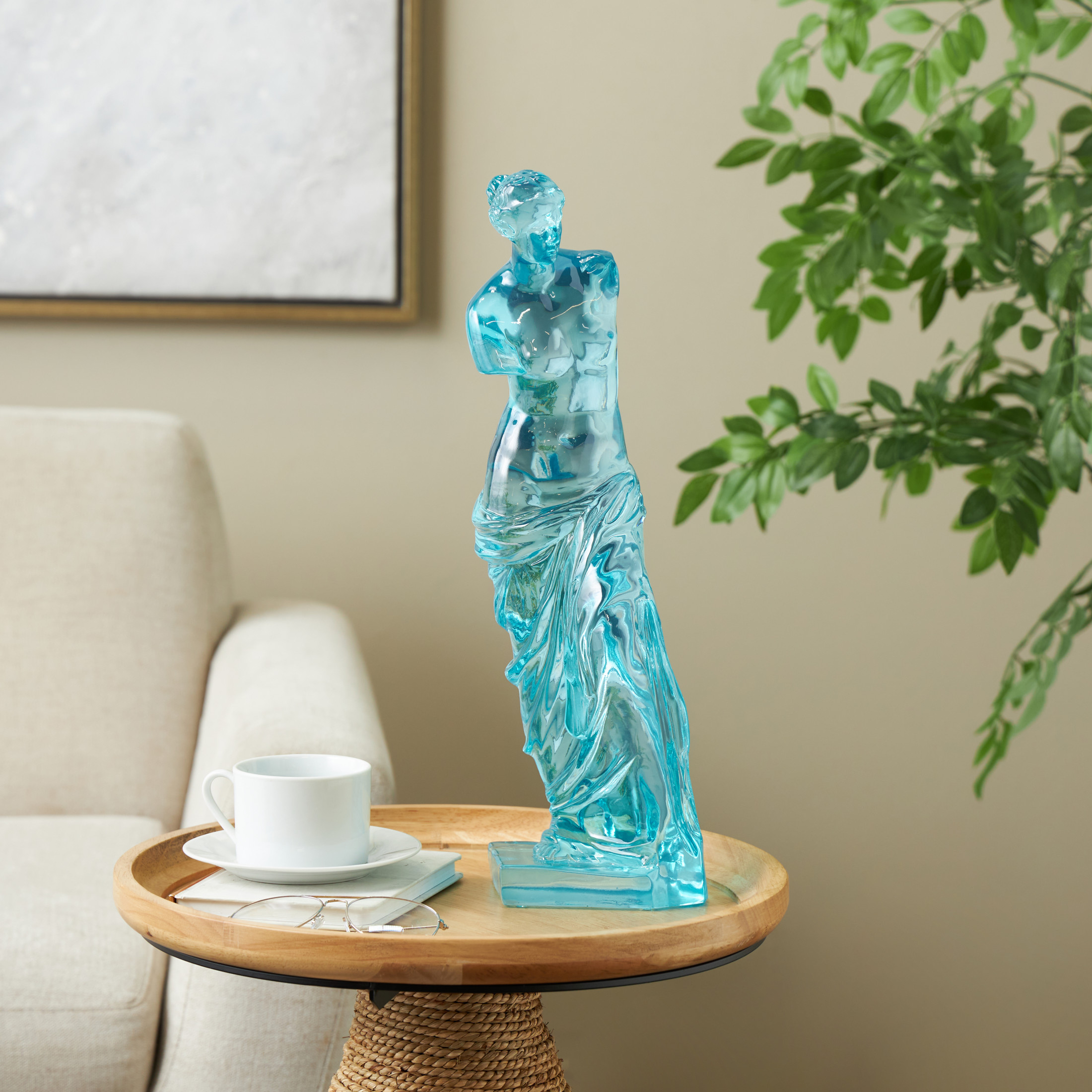 6" x 18" Light Blue Resin Tinted Woman Sculpture, by DecMode