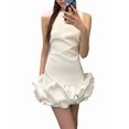 thumbnail image 2 of Women Ruffle Bubble for Mini Dress Sleeveless Ruched Hem Bodycon Dresses Tank Short Dress White L, 2 of 10