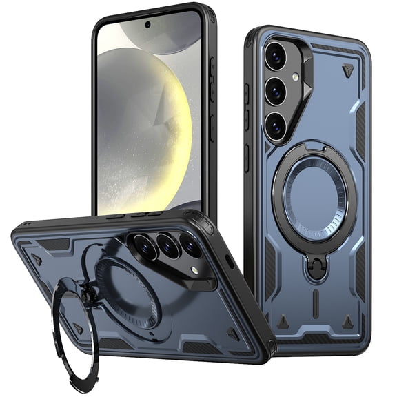 360° Rotatable Magnetic Ring for Samsung Galaxy A25 5G Case, Compatible with MagSafe [Non-Slip Texture Edge] [Built-in Kickstand] [Military Shockproof] Matte Soft TPU Bumper Ultra Slim, Blue