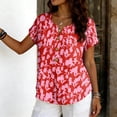 thumbnail image 4 of LWavelet Women's Floral Print Blouse Short Sleeve Tops Button Decor Pocketed Casual Basic Tee Watermelon Red XL, 4 of 5