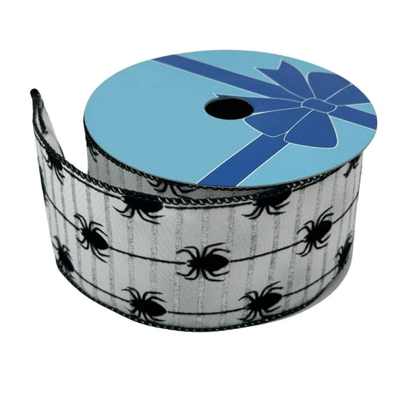 Halloween Spider Stripes Wired Ribbon - 2 1/2" x 10 Yards, White & Black, Spiders, Bows, Wreath, DIY, Halloween