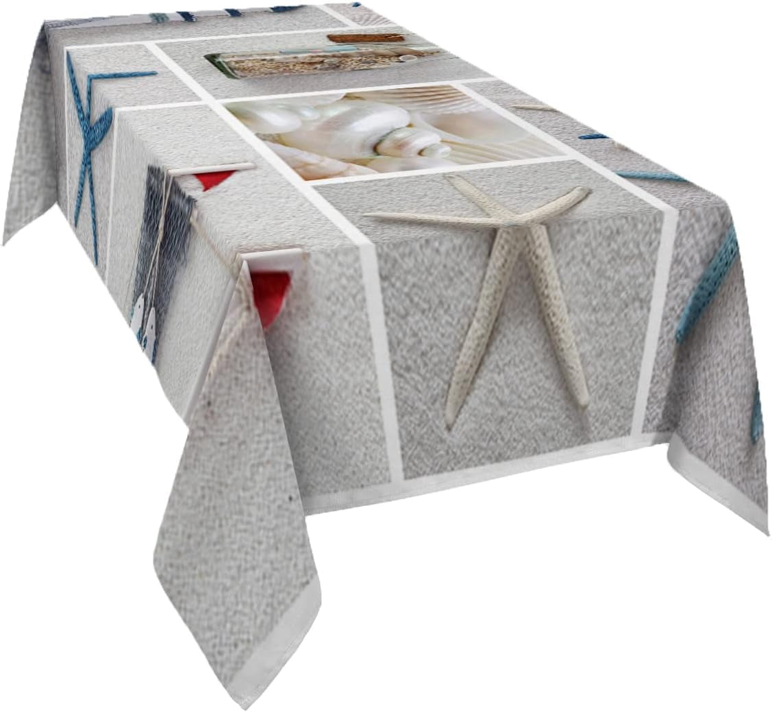 Waterproof Tablecloth Rectangle Washable Table Cloths Summer Lighthouse Starfish Drifting Bottle in Plaid Oil Proof Tables Cover for Kitchen Dining/Party/Holiday/Picnic Tabletop Ocean Beach Check