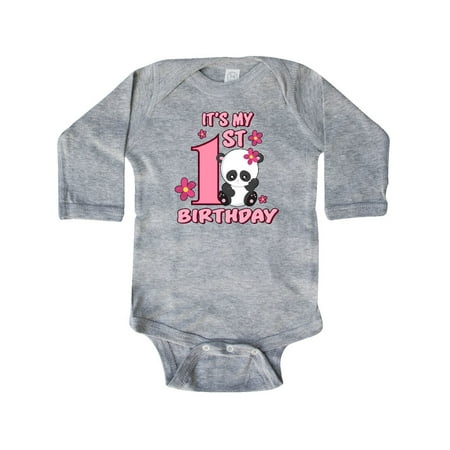 

Inktastic It s My First Birthday with Panda Bear Gift Baby Girl Long Sleeve Bodysuit