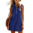 thumbnail image 3 of QUNYINEY A Line Summer Dresses for Women 2026 Blue Mini Sleeveless Shirt Dress Loose Fit Casual Quarter Zip Collared with Pockets Dresses, 3 of 5