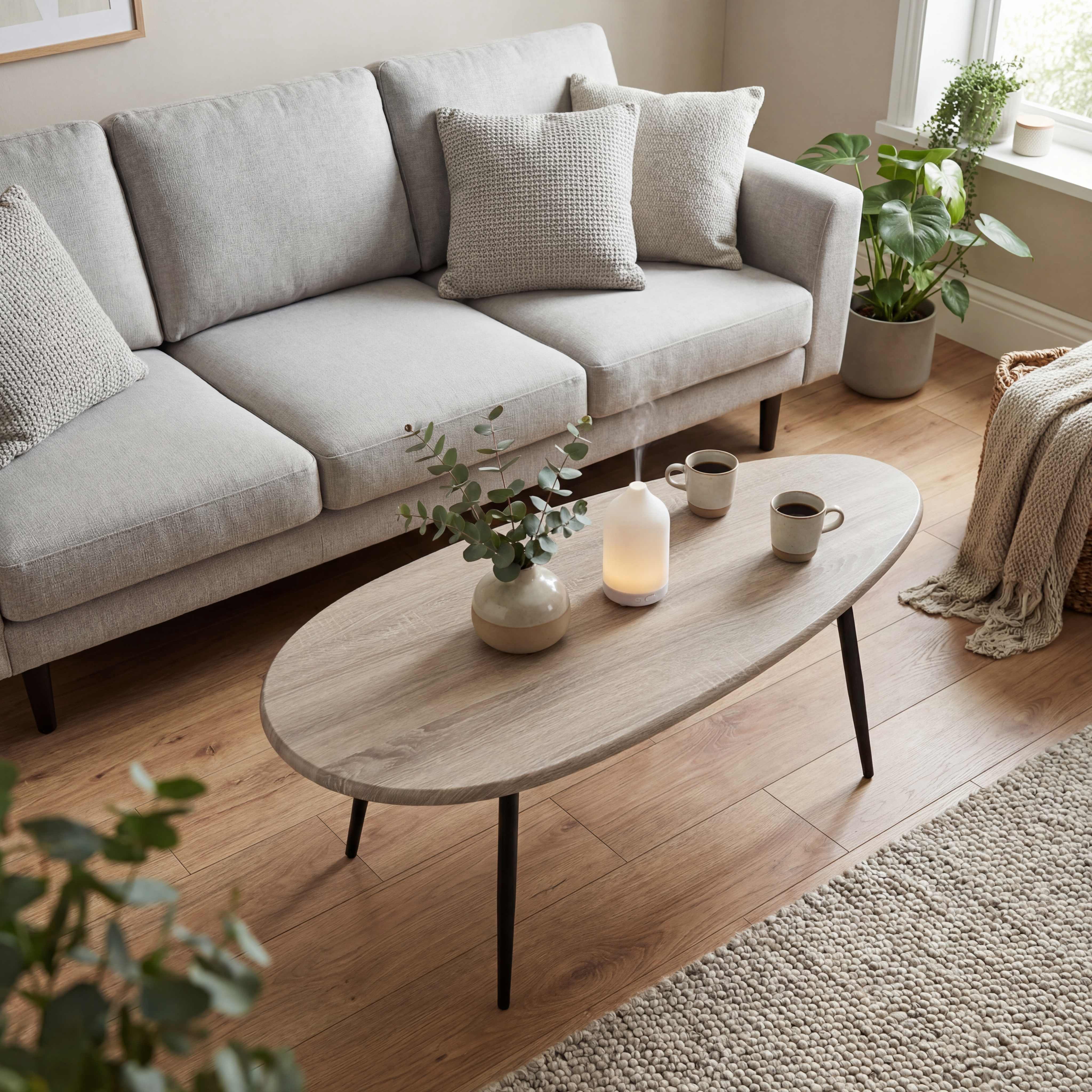 ELLEGNT Oval Coffee Table,Mid-Century Modern Center Table with Sturdy Metal Frame, Compact Retro Sofa Table for Living Room