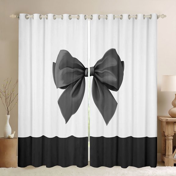 Feelyou Child Black Bow-tie Curtains Pack of 2 (42x84 Each), Cartoon Dreamy Bowknot Curtains Blackout, Cute Princess Ribbon Bedroom Curtains, Window Curtains Bedroom Decor