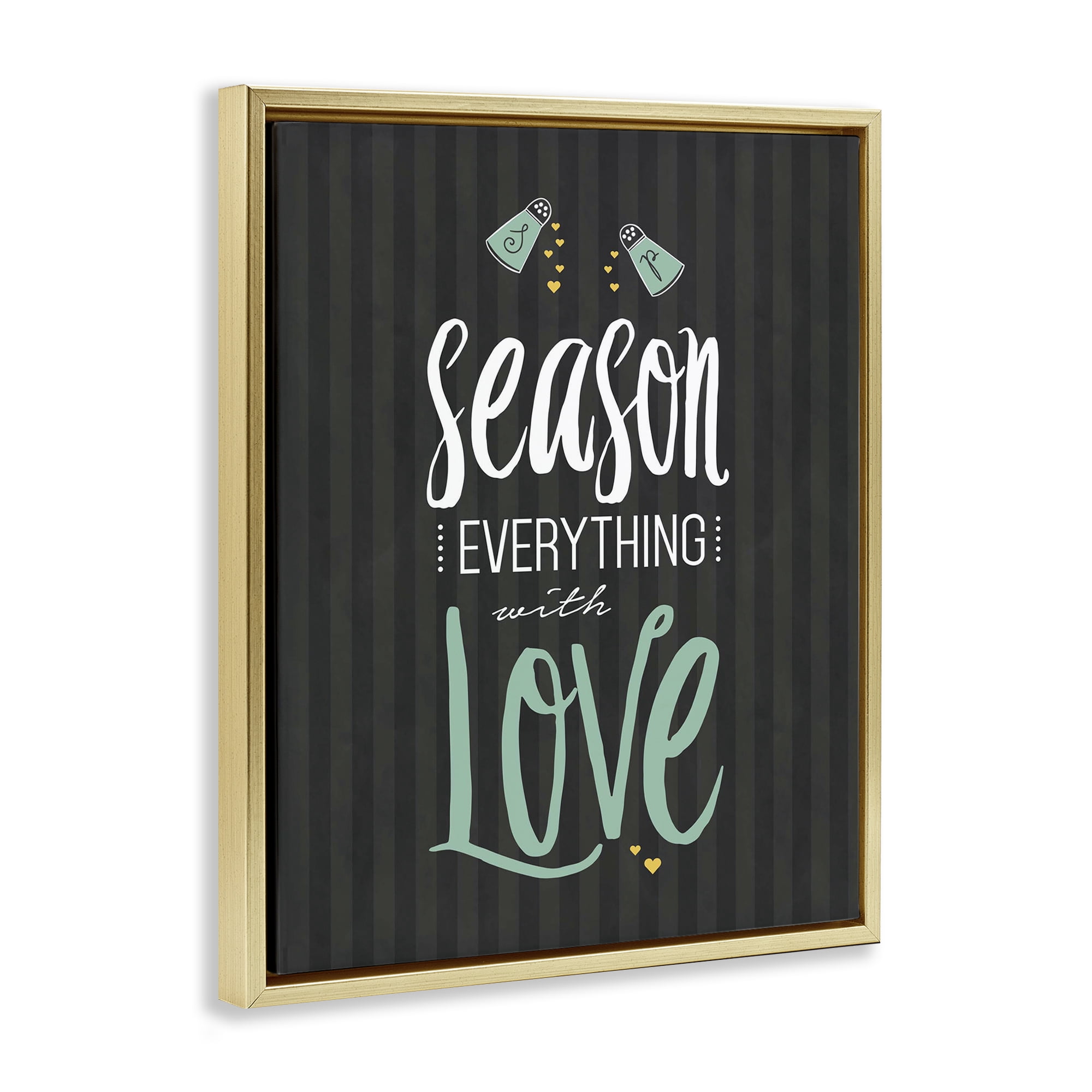 Season With Love Black & Green Gold Framed Floater Canvas Wall Art, design by Lettered and Lined