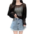 thumbnail image 2 of UVEASISHA Summer Beach Cover Ups for Women Long Sleeve Side Split Sheer Tshirts Lightweight Comfy Sun Protection Outfits A-Black Free Size, 2 of 4