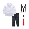thumbnail image 3 of Splozh Infant Boy Formal Wear Fashion, Long Sleeves Shirt Trousers Bow Tie Outfits Sets Weddings Soft Comfortable Breathable,Watermelon Red,11-12 Years, 3 of 5