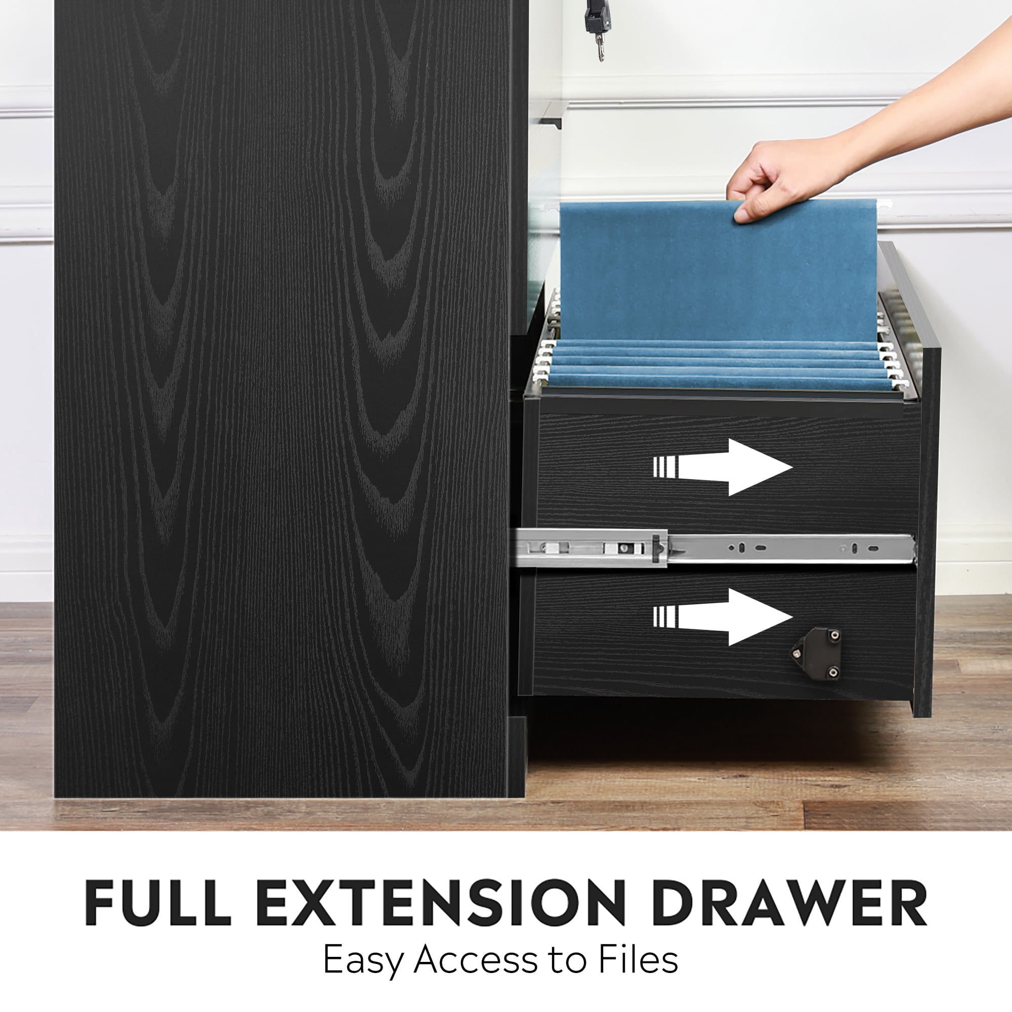 GALAXHERO 2 Drawer File Cabinets Wood Lateral Filing Cabinets with Lock for Home Office, Black
