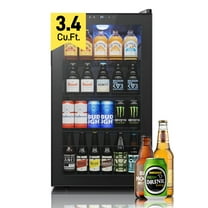 Yeego 136 Can Beverage Refrigerator Cooler, 3.4 cu.ft. Drink Fridge with Double Glass Door for Home/Office/Bar, Black