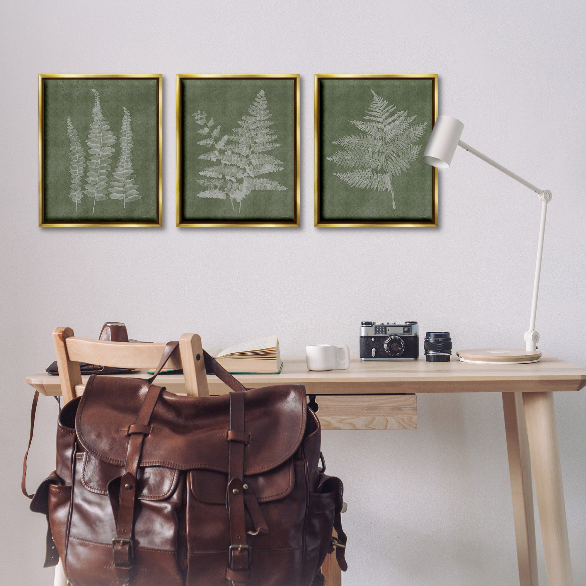 Stupell Industries Vintage Fern Silhouettes Botanical & Floral Painting Gold Floater Framed Canvas Art Print Wall Art, 17 x 21, Set of 3