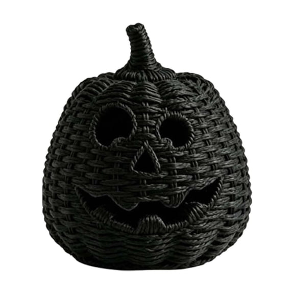 Floleo Black Halloween Pumpkin Decorative Storage Centerpiece, Jack-O-Lantern Candy Basket Candle Holder for Fall Home Indoor Table Mantel Decor