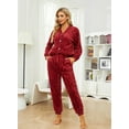 thumbnail image 4 of U2SKIIN Women's Fuzzy Pajama Set, Warm Fluffy Long Sleeve Plush Loungewear with Pockets,(Burgundy,S), 4 of 5